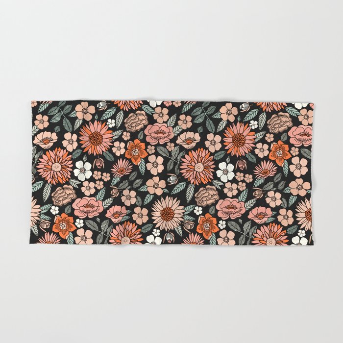 70s flowers - 70s, retro, spring, floral, florals, floral pattern, retro flowers, boho, hippie, earthy, muted Bath Towel
