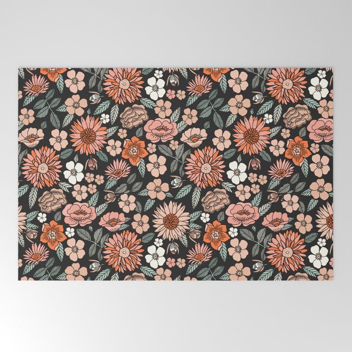 70s flowers - 70s, retro, spring, floral, florals, floral pattern, retro flowers, boho, hippie, earthy, muted Welcome Mat