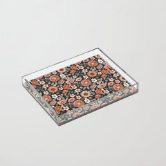70s flowers - 70s, retro, spring, floral, florals, floral pattern, retro flowers, boho, hippie, earthy, muted Acrylic Tray