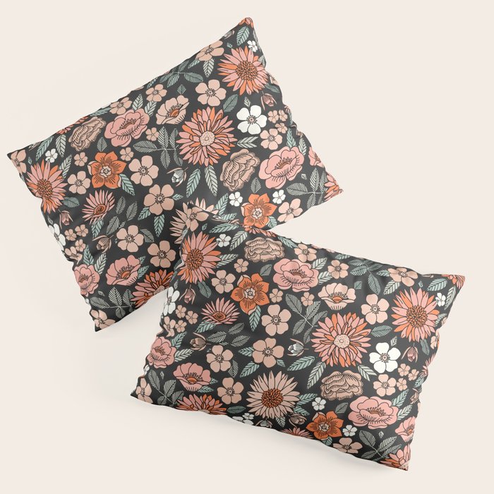 70s flowers - 70s, retro, spring, floral, florals, floral pattern, retro flowers, boho, hippie, earthy, muted Pillow Sham