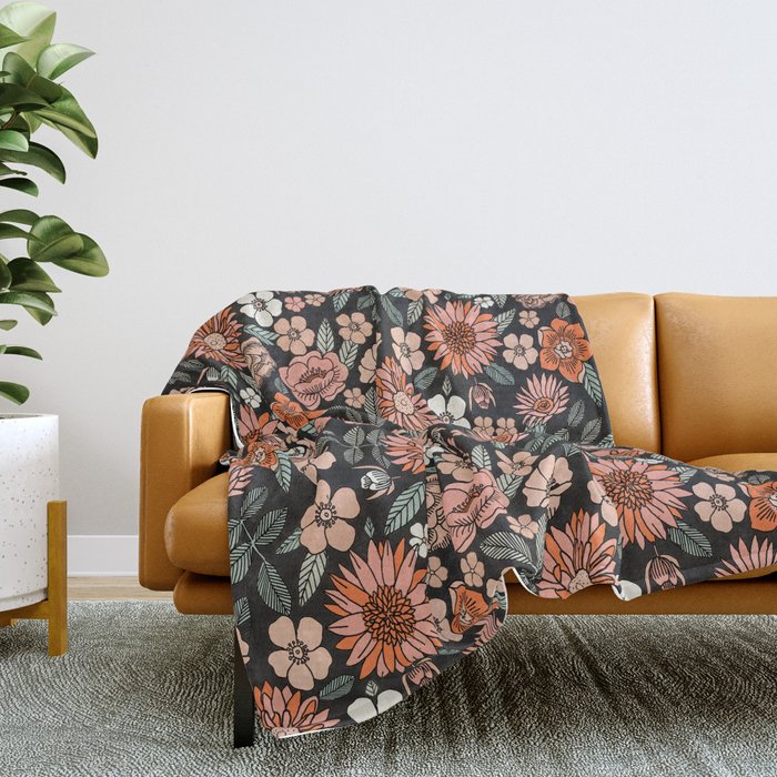 70s flowers - 70s, retro, spring, floral, florals, floral pattern, retro flowers, boho, hippie, earthy, muted Throw Blanket