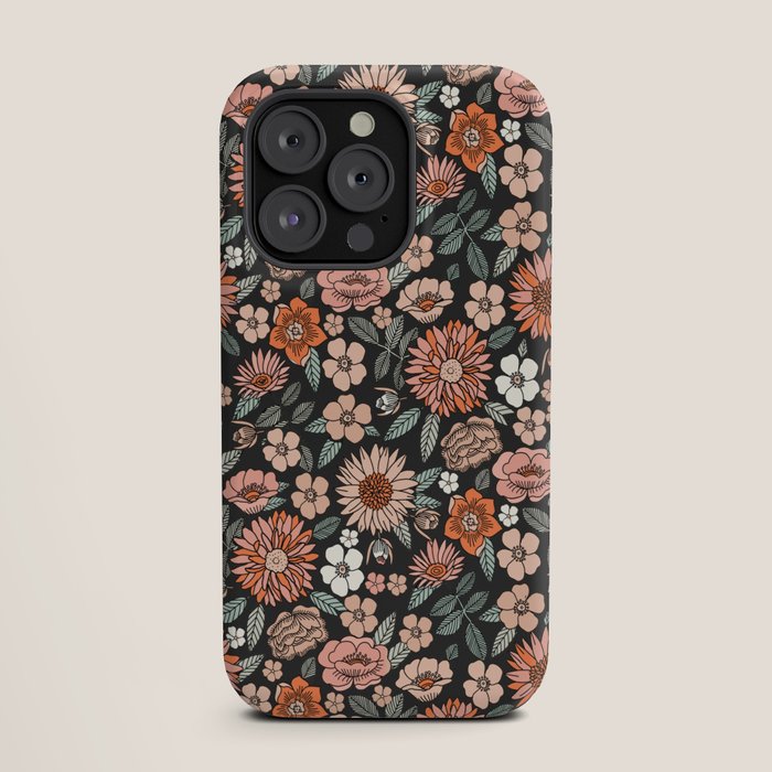 70s flowers - 70s, retro, spring, floral, florals, floral pattern, retro flowers, boho, hippie, earthy, muted iPhone Case