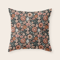 70s flowers - 70s, retro, spring, floral, florals, floral pattern, retro flowers, boho, hippie, earthy, muted Throw Pillow