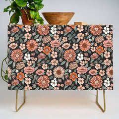 70s flowers - 70s, retro, spring, floral, florals, floral pattern, retro flowers, boho, hippie, earthy, muted Credenza