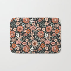 70s flowers - 70s, retro, spring, floral, florals, floral pattern, retro flowers, boho, hippie, earthy, muted Bath Mat