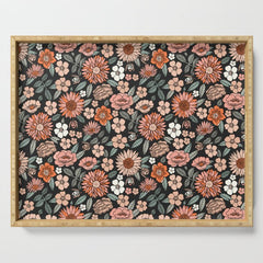 70s flowers - 70s, retro, spring, floral, florals, floral pattern, retro flowers, boho, hippie, earthy, muted Serving Tray