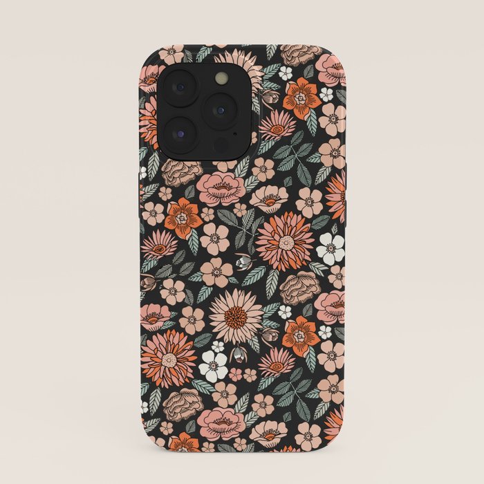 70s flowers - 70s, retro, spring, floral, florals, floral pattern, retro flowers, boho, hippie, earthy, muted iPhone Case