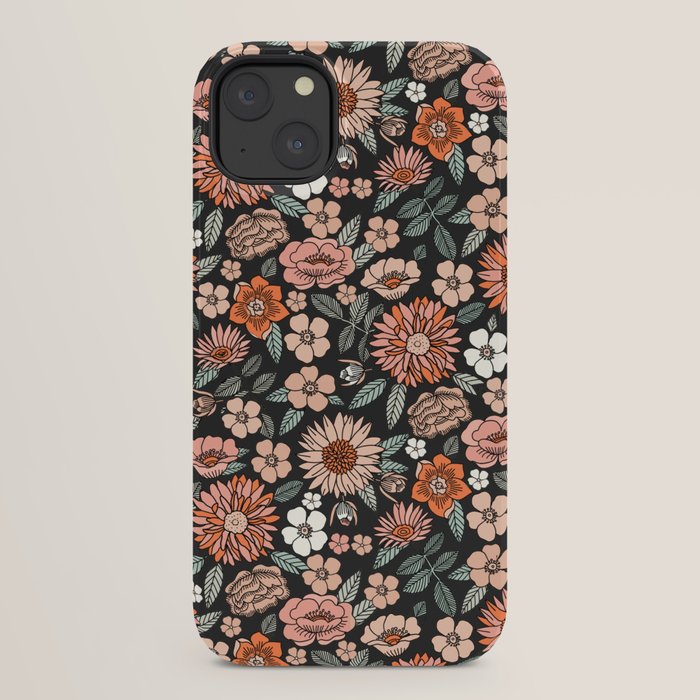 70s flowers - 70s, retro, spring, floral, florals, floral pattern, retro flowers, boho, hippie, earthy, muted iPhone Case