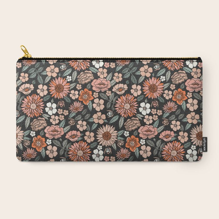 70s flowers - 70s, retro, spring, floral, florals, floral pattern, retro flowers, boho, hippie, earthy, muted Carry All Pouch
