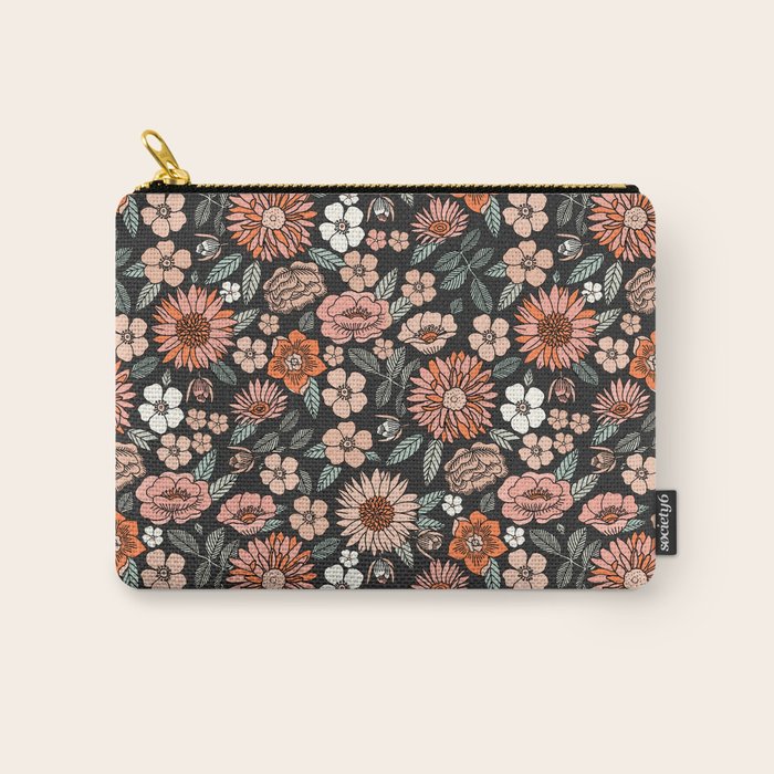 70s flowers - 70s, retro, spring, floral, florals, floral pattern, retro flowers, boho, hippie, earthy, muted Carry All Pouch