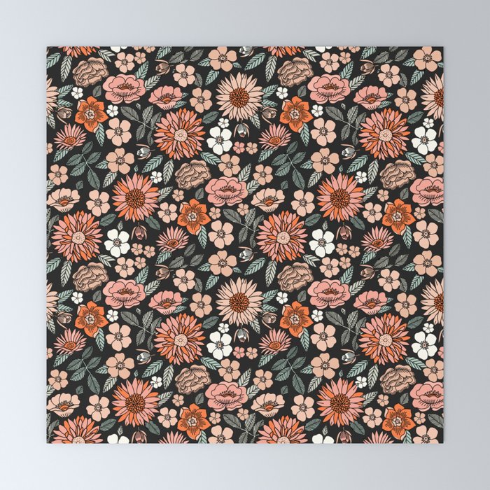 70s flowers - 70s, retro, spring, floral, florals, floral pattern, retro flowers, boho, hippie, earthy, muted Mini Art Print