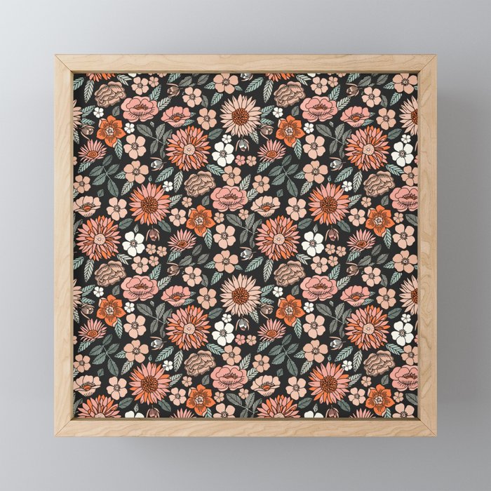 70s flowers - 70s, retro, spring, floral, florals, floral pattern, retro flowers, boho, hippie, earthy, muted Mini Art Print