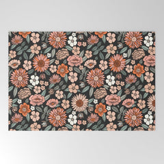 70s flowers - 70s, retro, spring, floral, florals, floral pattern, retro flowers, boho, hippie, earthy, muted Welcome Mat