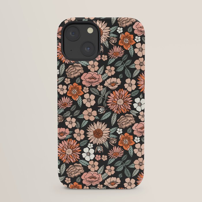 70s flowers - 70s, retro, spring, floral, florals, floral pattern, retro flowers, boho, hippie, earthy, muted iPhone Case