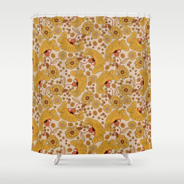 70s Floral Pattern Shower Curtain