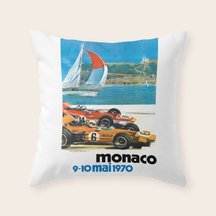 1970 MONACO Grand Prix Racing Poster Throw Pillow