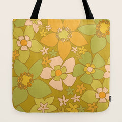 70s groovy retro floral pattern orange brown green handdrawn by surfy birdy  Tote Bag