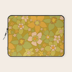 70s groovy retro floral pattern orange brown green handdrawn by surfy birdy  Laptop Sleeve
