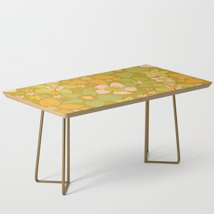 70s groovy retro floral pattern orange brown green handdrawn by surfy birdy  Coffee Table