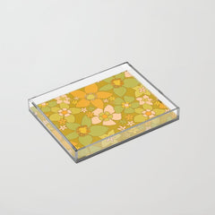 70s groovy retro floral pattern orange brown green handdrawn by surfy birdy  Acrylic Tray