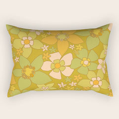 70s groovy retro floral pattern orange brown green handdrawn by surfy birdy  Rectangular Pillow