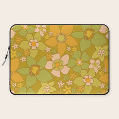 70s groovy retro floral pattern orange brown green handdrawn by surfy birdy  Laptop Sleeve
