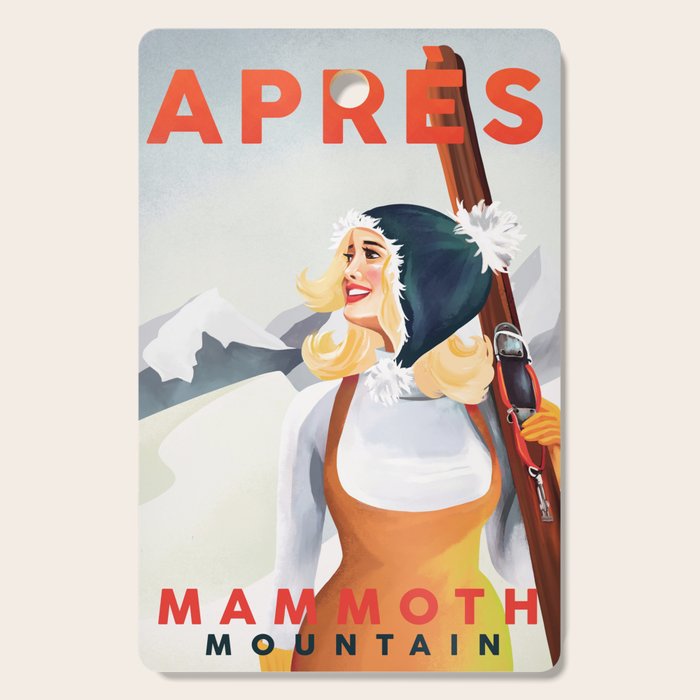 "Apres Ski Mammoth" Cool Vintage Pinup Girl Skiing Art Cutting Board