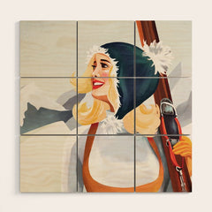 "Apres Ski Mammoth" Cool Vintage Pinup Girl Skiing Art Wood Wall Art