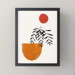 Autumn Vine' Minimal Mid Century Abstract Shapes With Floral Plant Motif Boho Vintage Paper Collage Line Drawing Mini Art Print