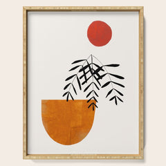 Autumn Vine' Minimal Mid Century Abstract Shapes With Floral Plant Motif Boho Vintage Paper Collage Line Drawing Serving Tray
