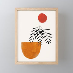 Autumn Vine' Minimal Mid Century Abstract Shapes With Floral Plant Motif Boho Vintage Paper Collage Line Drawing Mini Art Print