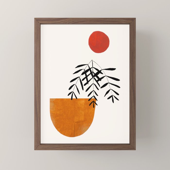 Autumn Vine' Minimal Mid Century Abstract Shapes With Floral Plant Motif Boho Vintage Paper Collage Line Drawing Mini Art Print
