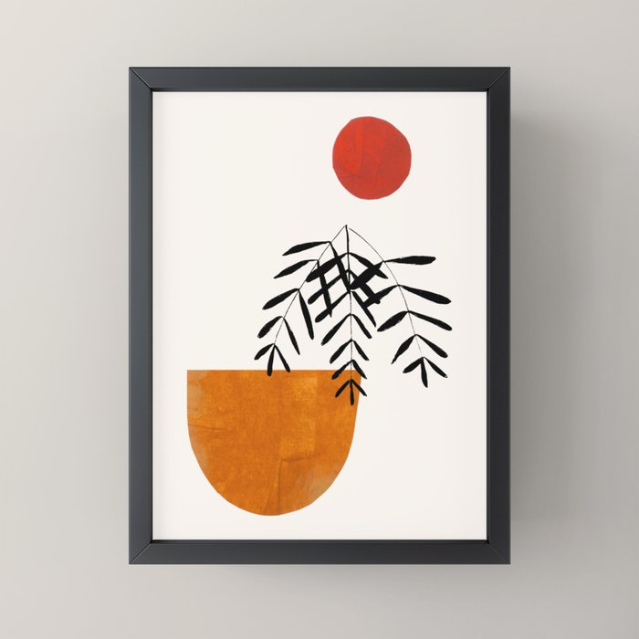 Autumn Vine' Minimal Mid Century Abstract Shapes With Floral Plant Motif Boho Vintage Paper Collage Line Drawing Mini Art Print