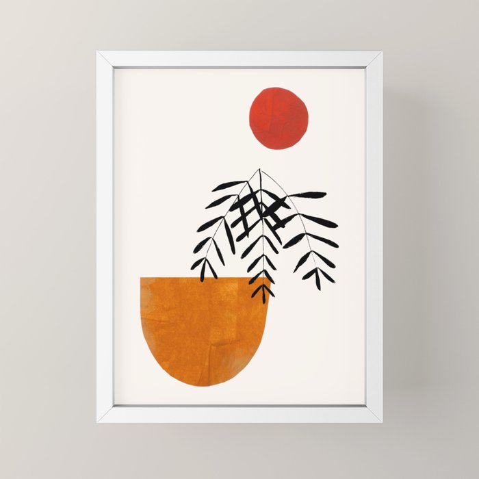 Autumn Vine' Minimal Mid Century Abstract Shapes With Floral Plant Motif Boho Vintage Paper Collage Line Drawing Mini Art Print