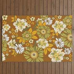 70s Retro Flower Power boho pattern Outdoor Rug