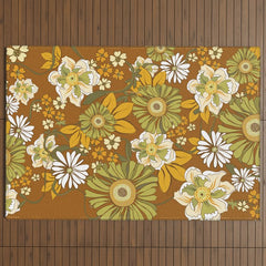 70s Retro Flower Power boho pattern Outdoor Rug