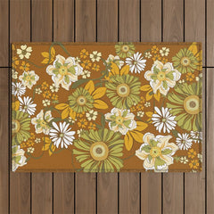 70s Retro Flower Power boho pattern Outdoor Rug