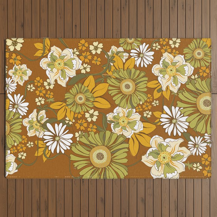 70s Retro Flower Power boho pattern Outdoor Rug