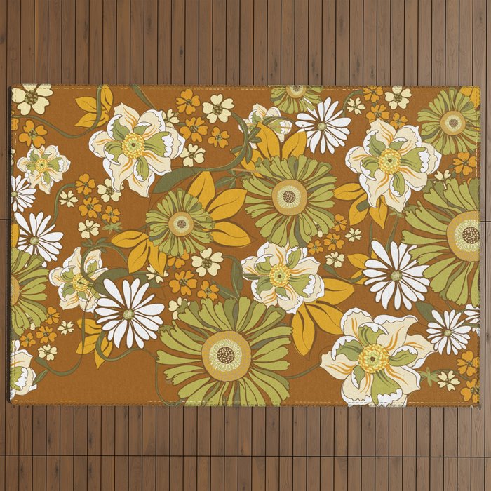 70s Retro Flower Power boho pattern Outdoor Rug