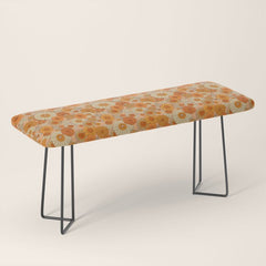 70s retro vintage daisies, flowers, orange, peach Bench