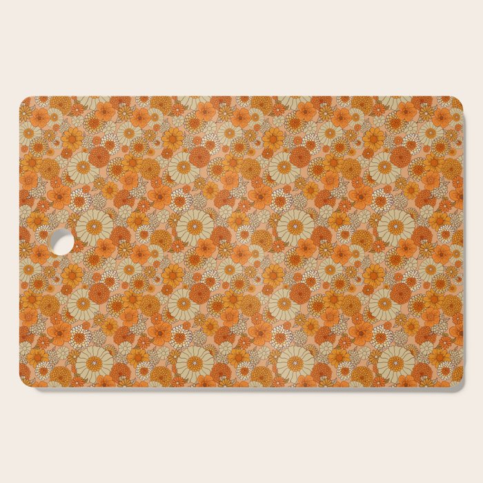 70s retro vintage daisies, flowers, orange, peach Cutting Board