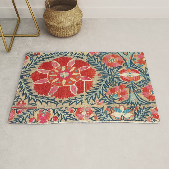 18th Century Suzani Fragment Print Rug
