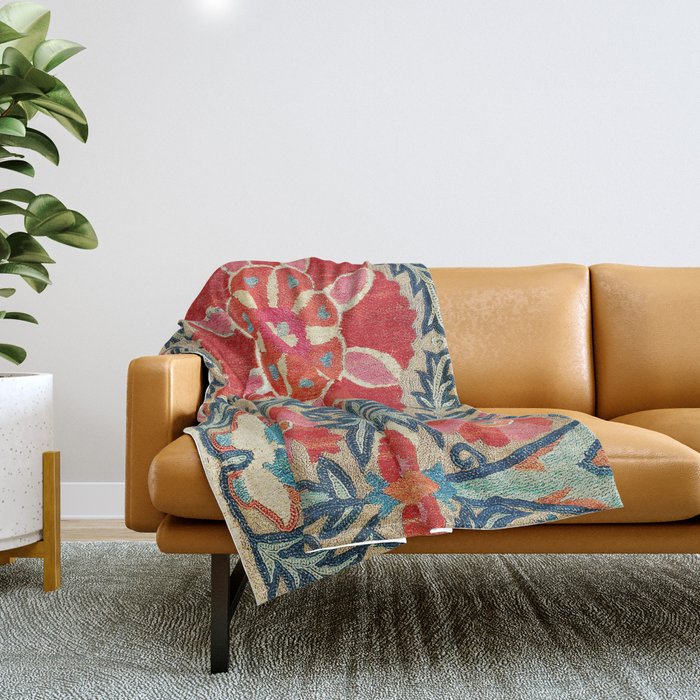18th Century Suzani Fragment Print Throw Blanket
