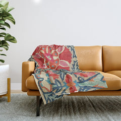 18th Century Suzani Fragment Print Throw Blanket