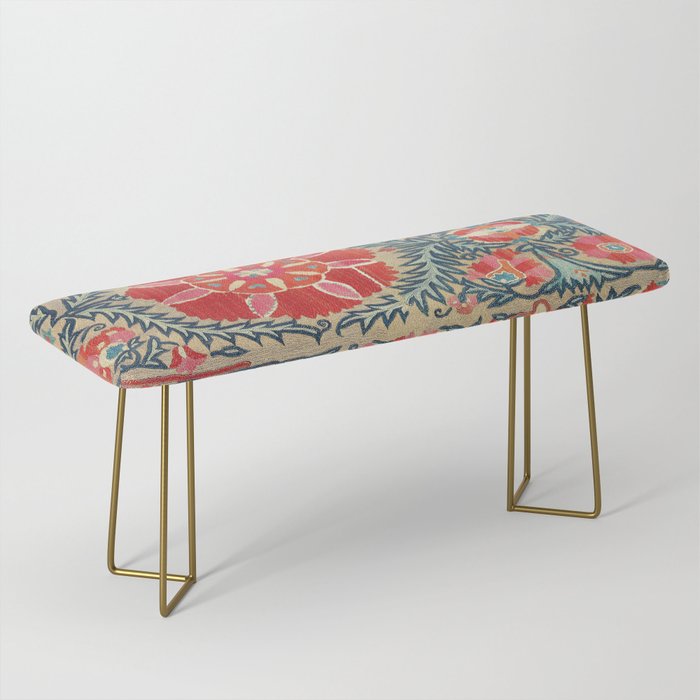 18th Century Suzani Fragment Print Bench