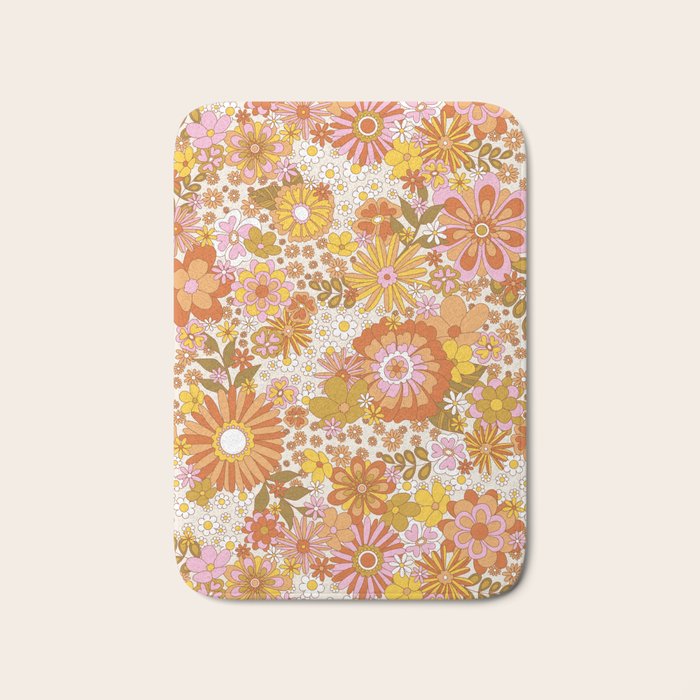 70s Floral Pattern Bath Mat