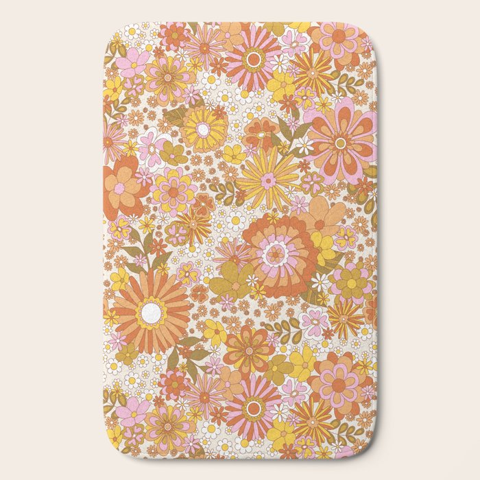 70s Floral Pattern Bath Mat