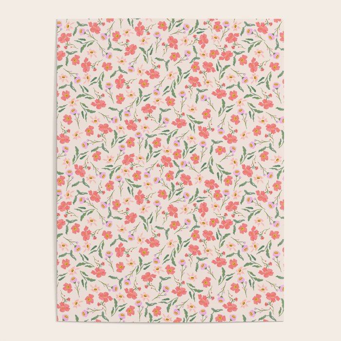 A breath of fresh air - A seamless floral pattern in pinks and reds Poster