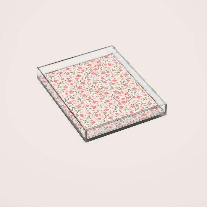 A breath of fresh air - A seamless floral pattern in pinks and reds Acrylic Tray