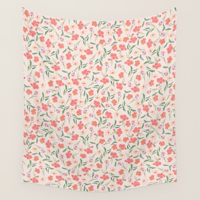 A breath of fresh air - A seamless floral pattern in pinks and reds Wall Tapestry